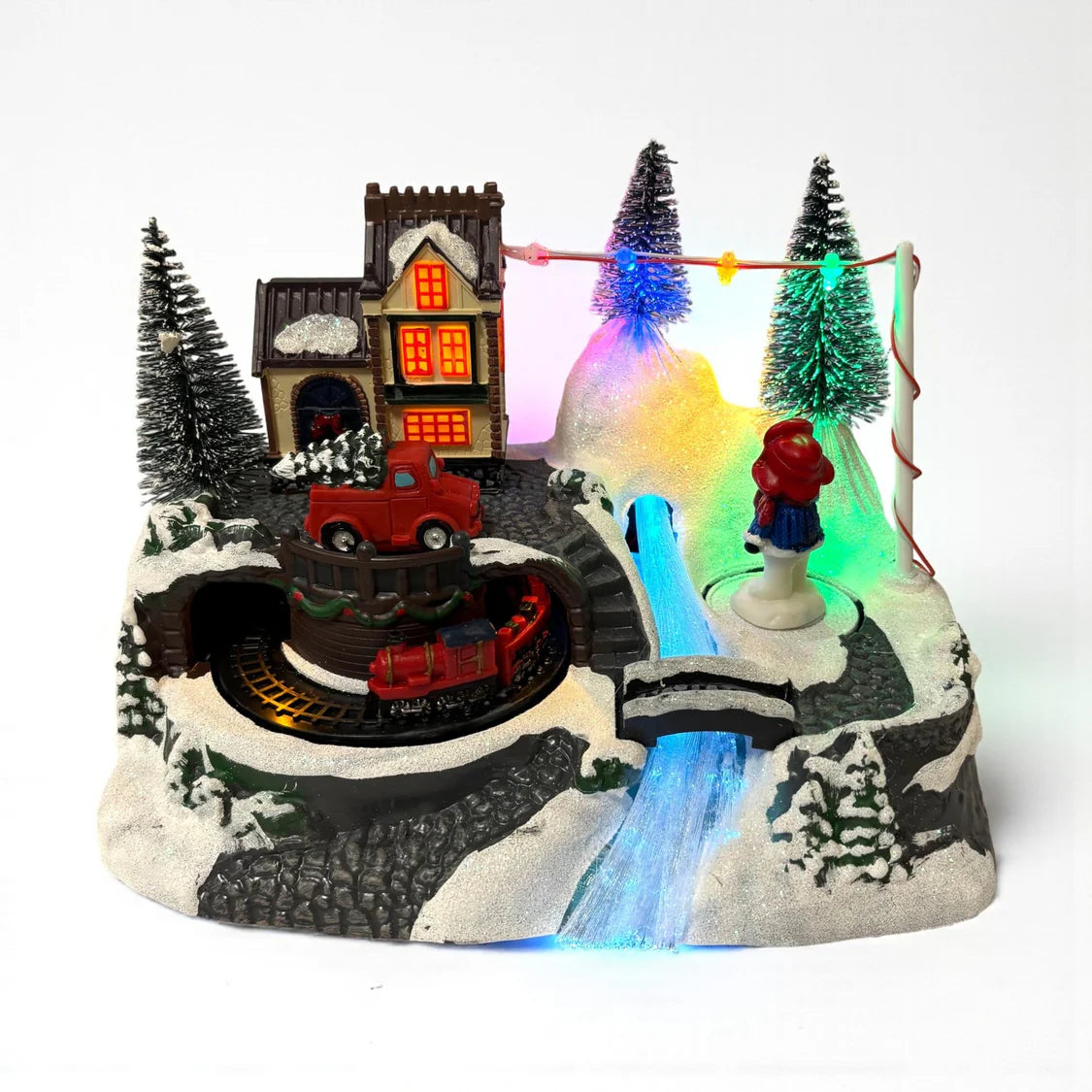 Snowman & Train Village Scene
