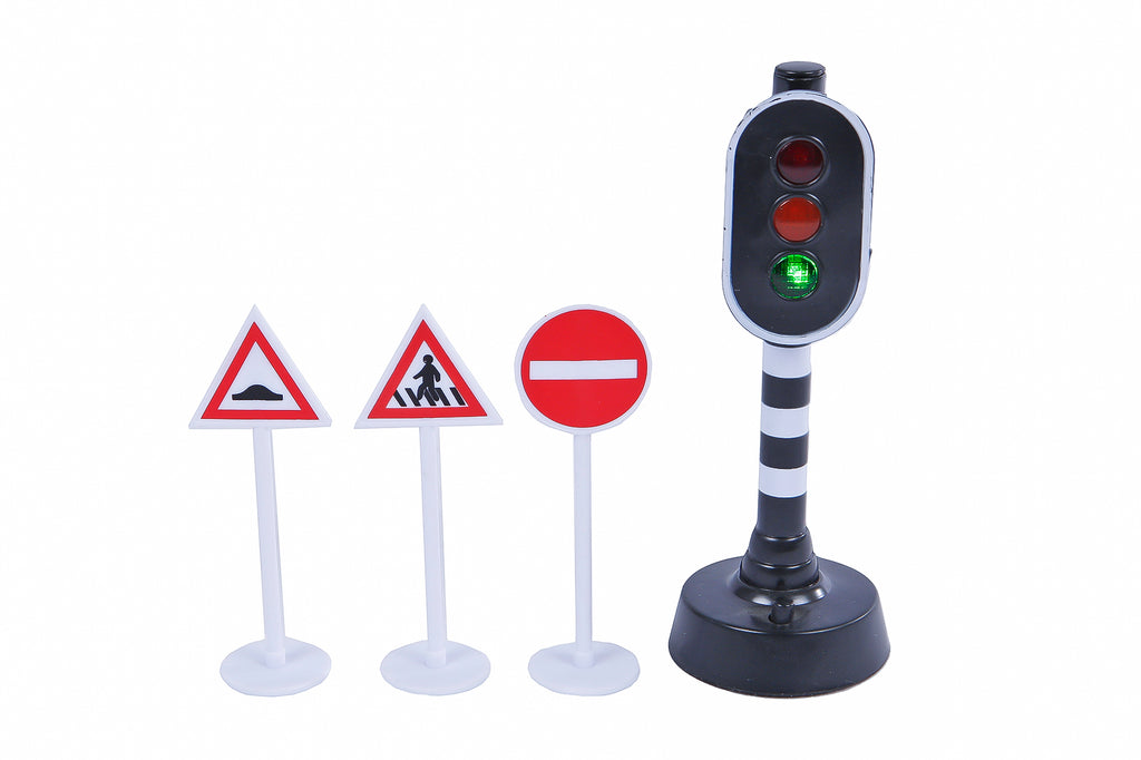 Traffic light with 3 traffic signs