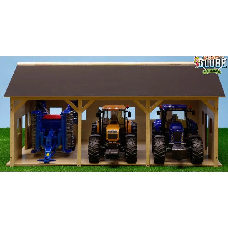 Kids Globe Wood Farm Machinery Shed 1:16 for 3 Tractors