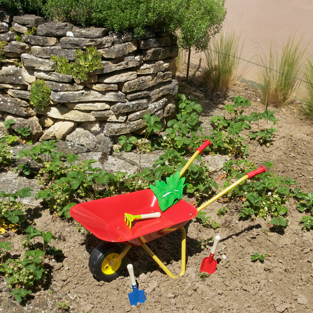Children's metal wheelbarrow with accessories