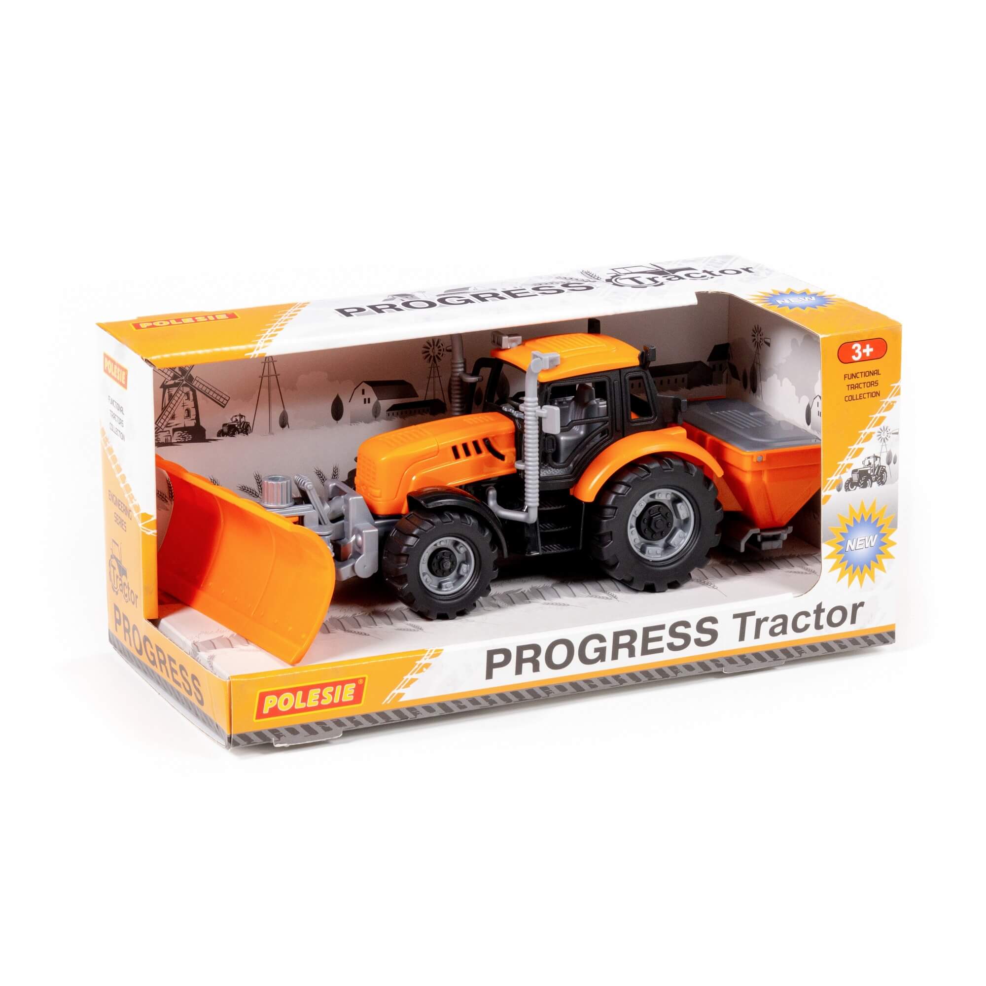 PROGRESS friction powered snow-plough tractor, orange