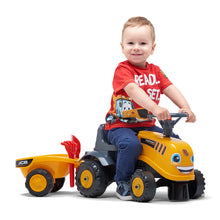 Load image into Gallery viewer, Falk Baby Jcb Ride-On Tractor With Trailer, Rake &amp; Shovel
