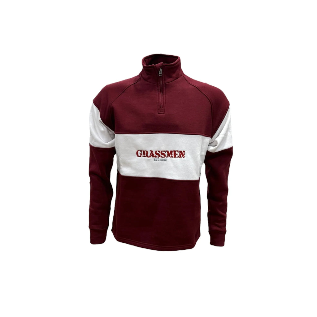 GRASSMEN Burgundy & White - Kids Cotton Quarter Zip