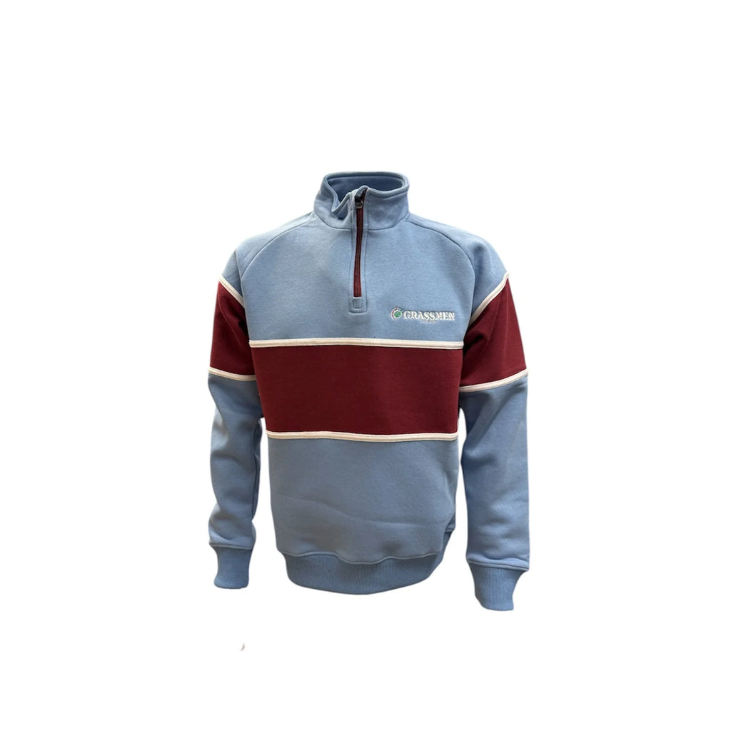GRASSMEN Sky Blue, Burgundy & White - Adults Unisex Cotton Quarter Zip