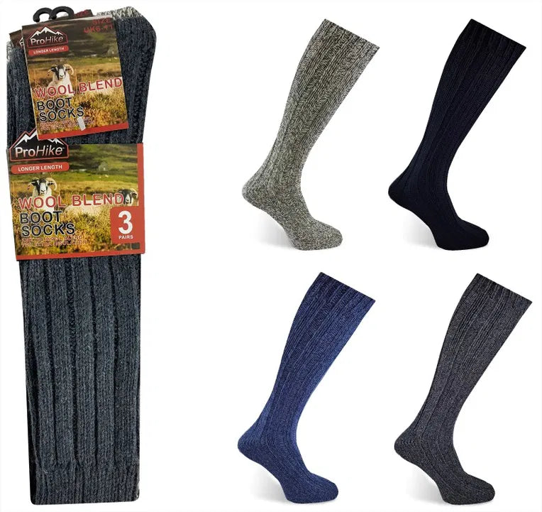 MENS LONG HOSE WOOL THERMAL SOCKS (3PC)