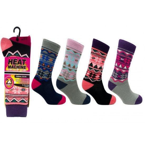 Heat Machine Ladies Thermal Socks Fairisle Pattern