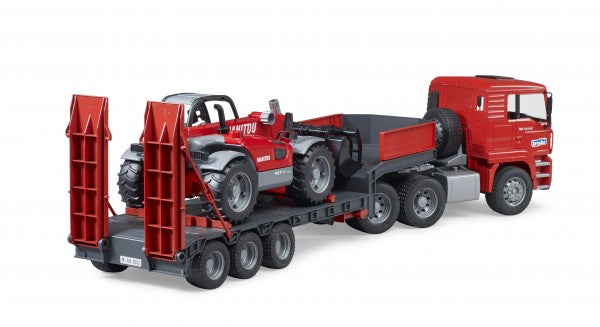 MAN TGA truck with low loader trailer and Manitou telehandler