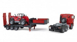 MAN TGA truck with low loader trailer and Manitou telehandler