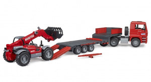 MAN TGA truck with low loader trailer and Manitou telehandler