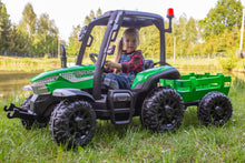 Load image into Gallery viewer, AgriPow 24V Electric Ride On Tractor with Trailer Green