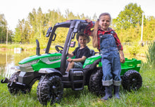 Load image into Gallery viewer, AgriPow 24V Electric Ride On Tractor with Trailer Green