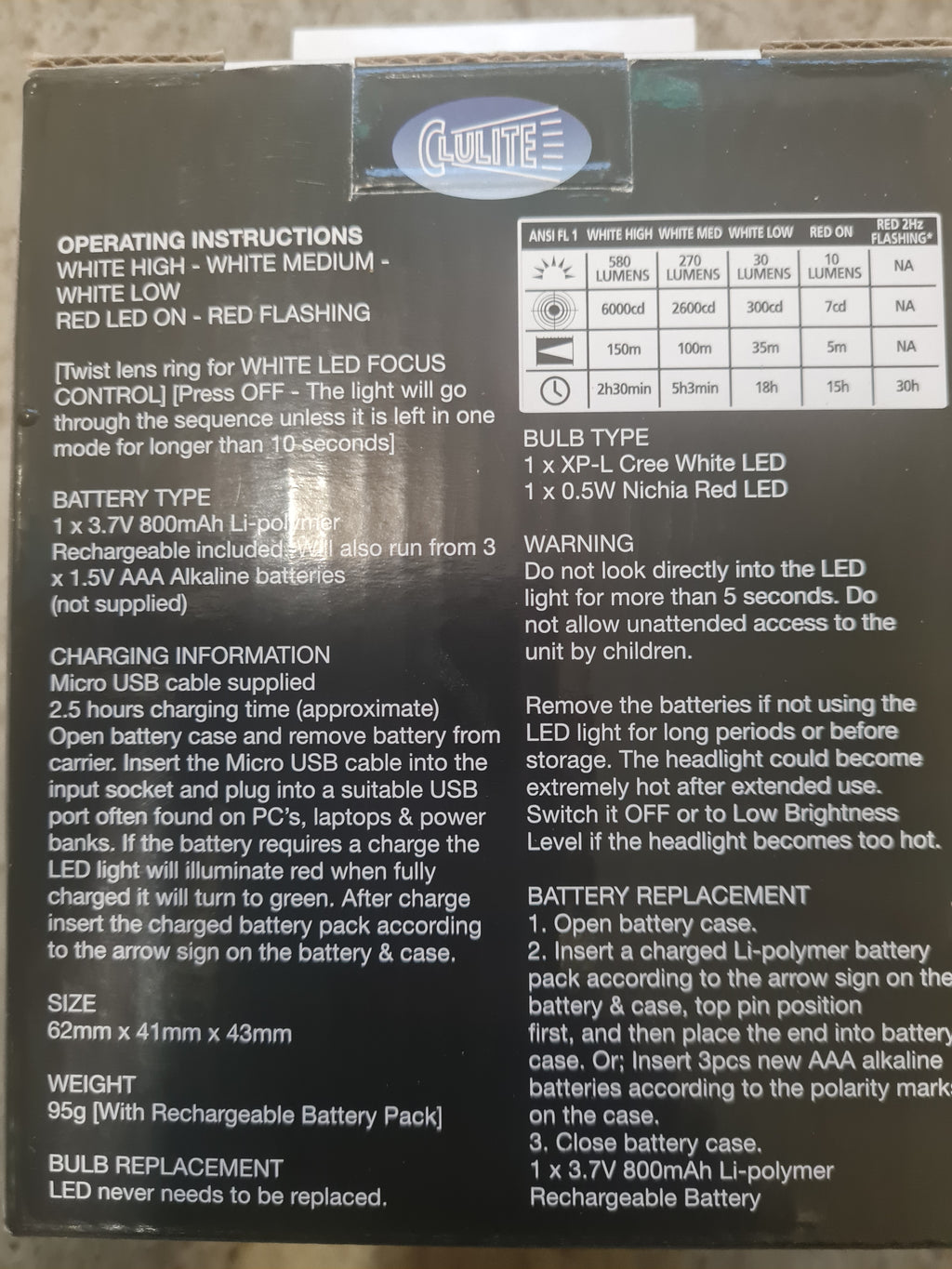 Clulite HL21 Focus2Go Rechargeable LED Head Torch With Adjustable Beam