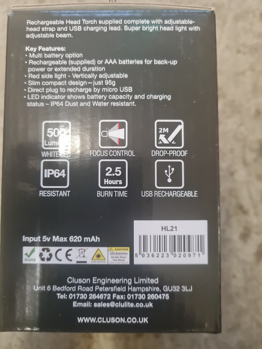 Clulite HL21 Focus2Go Rechargeable LED Head Torch With Adjustable Beam