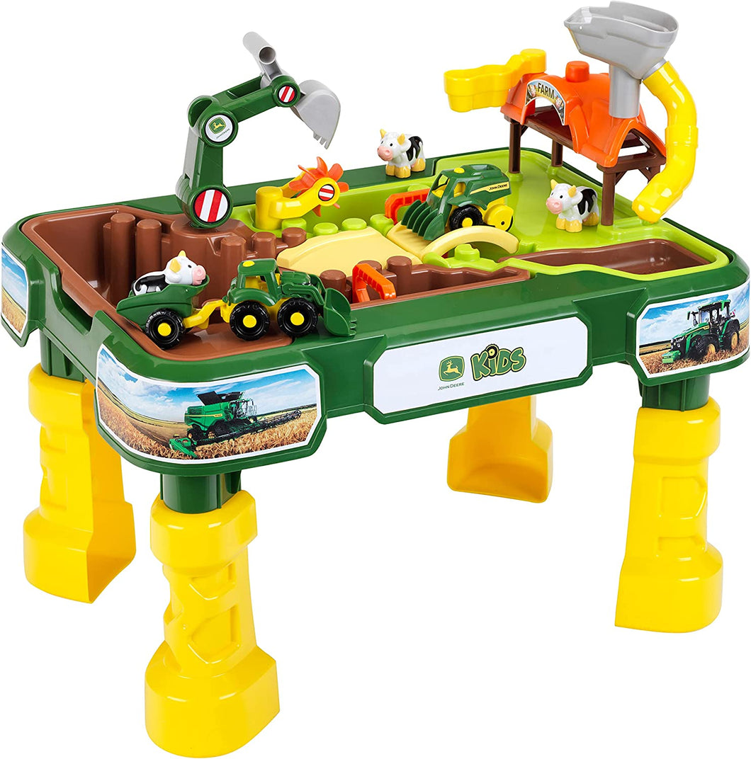 John Deere Farm Sand Play Table, Water Play Table I with Farm Animals and Vehicles I Water and Sand Basins