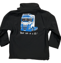 Load image into Gallery viewer, Kids Impact Black Softshell Jacket – V8 Lorry