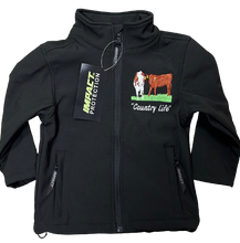Load image into Gallery viewer, Kids Impact Black Softshell Jacket – Farm