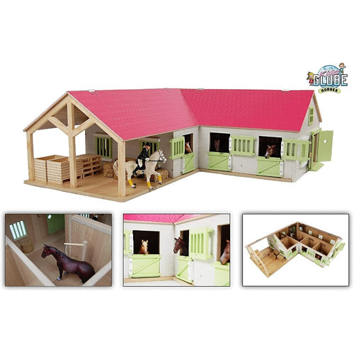 1:24 Kids Globe Horse Corner Stable, Wooden with storage boxes & Horse wash