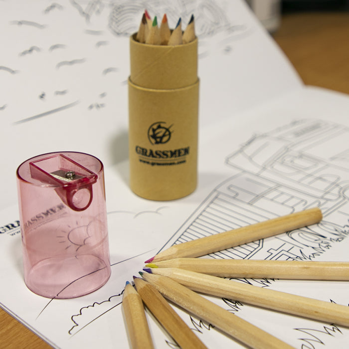 GRASSMEN 12 Pack Colouring Pencils & Sharpener (Tube)
