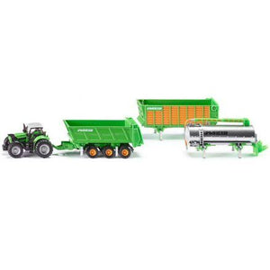 Deutz Fahr Agrotron Tractor with 3 Piece Joskin Trailer Set, 1:87 Scale