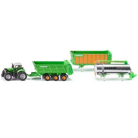 Deutz Fahr Agrotron Tractor with 3 Piece Joskin Trailer Set, 1:87 Scale